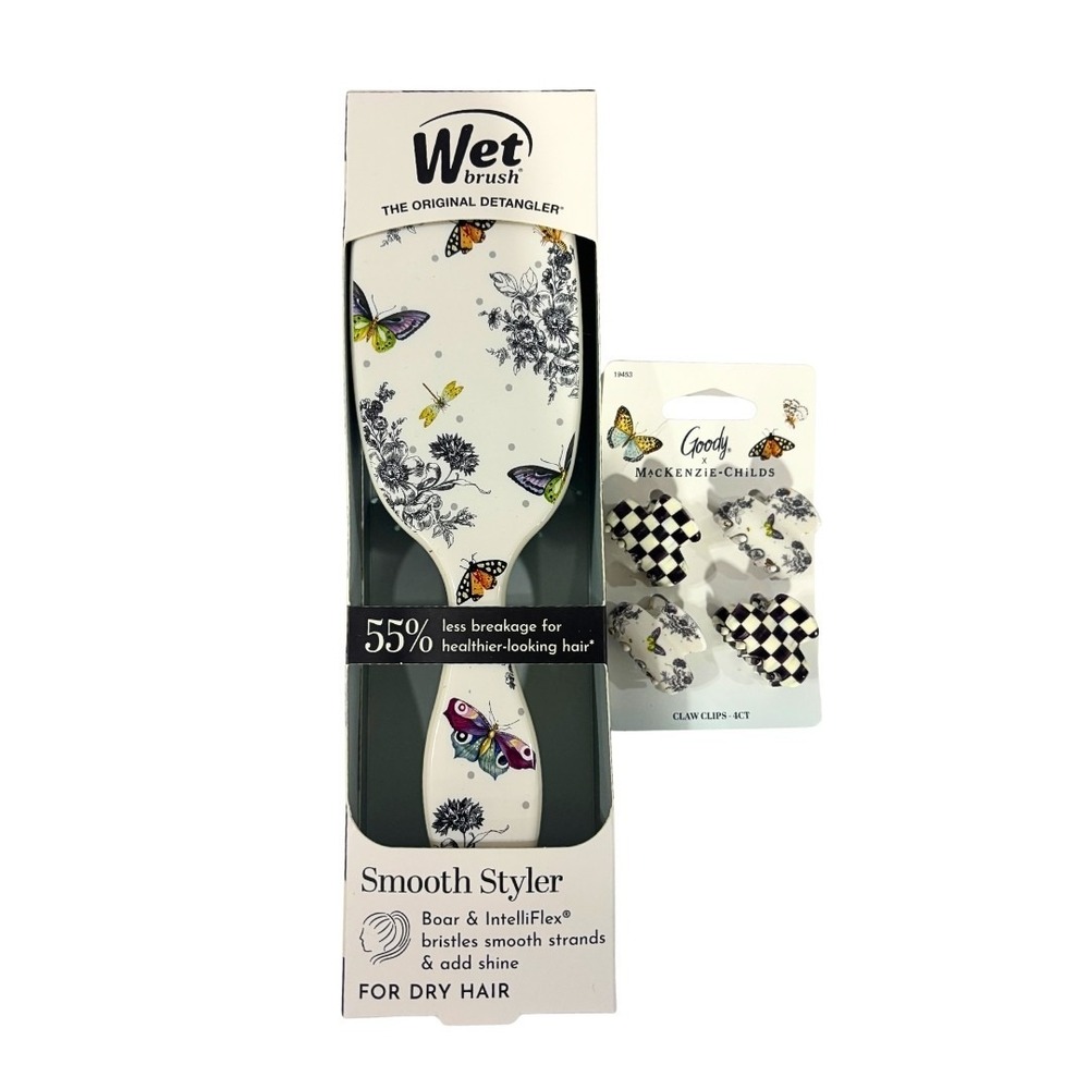 Wet Brush x MacKenzie-Childs OG Butterfly Brush & Courtly Check Claw Clips
